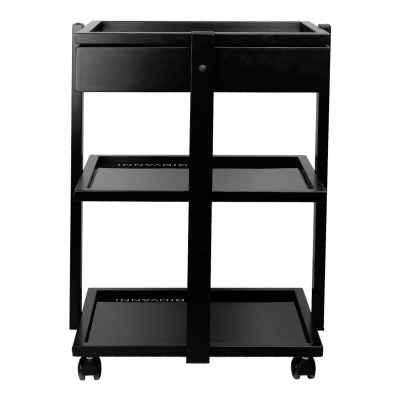 Pro Ink Tattoo Assistant Trolley 1040A Black - front view showing the storage and construction details