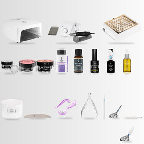 Professional Builder Gel Workstation 19-piece nail bundle with lamp, drill and dust collector, clean lineup view