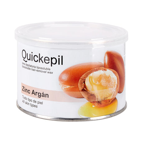 Quickepil Soft Wax Tin Zinc-Argan 400ml - arranged with the included components on a white background