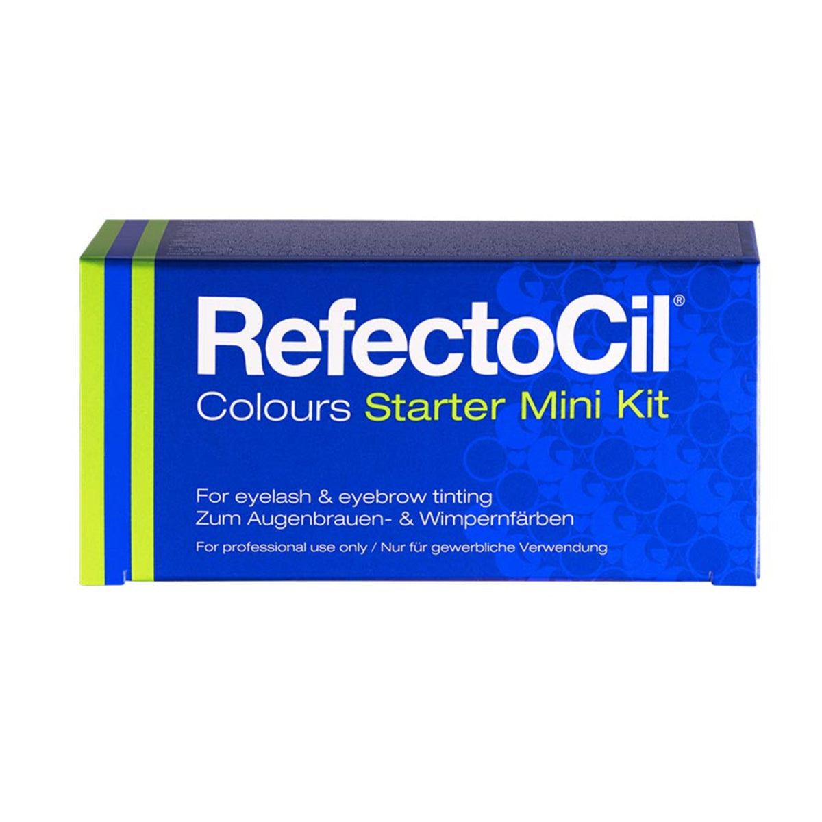 RefectoCil Colours Starter Mini Kit blue and green cardboard box viewed from the front.
