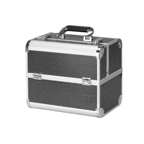 Roxie Cosmetics 44 Professional Cosmetic Case Black - open cosmetic case with divided storage compartments on a white background