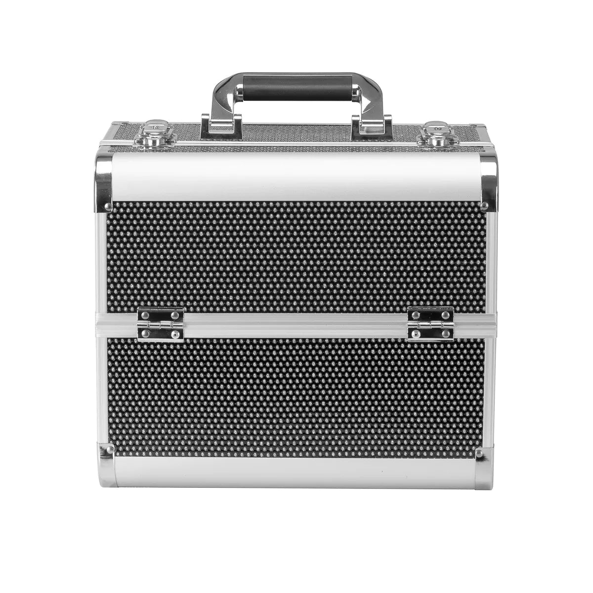 Roxie Cosmetics 44 Professional Cosmetic Case Black - open cosmetic case with divided storage compartments on a white background