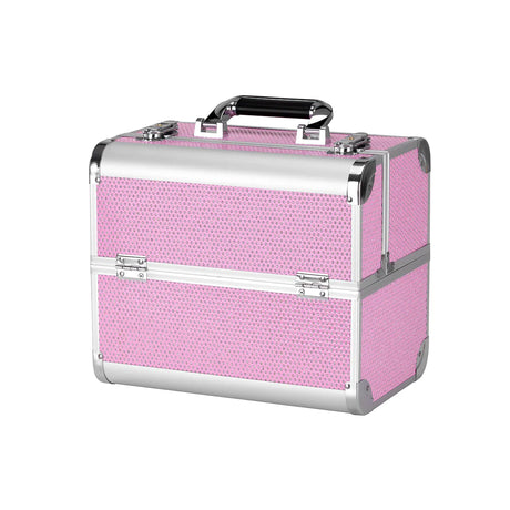 Roxie Cosmetics 44 Professional Cosmetic Case Pink - open cosmetic case with divided storage compartments on a white background