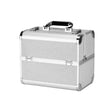 Roxie Cosmetics 44 Professional Cosmetic Case Silver - open cosmetic case with divided storage compartments on a white background