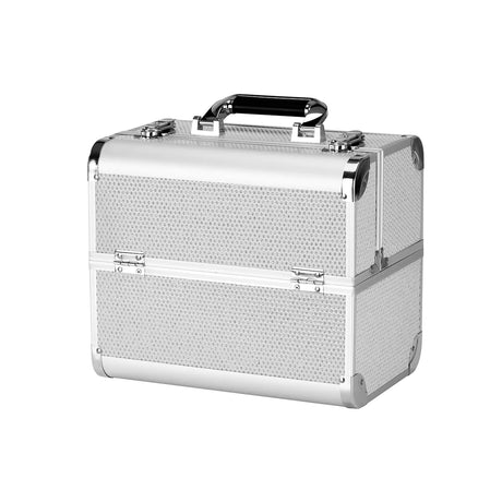 Roxie Cosmetics 44 Professional Cosmetic Case Silver - open cosmetic case with divided storage compartments on a white background