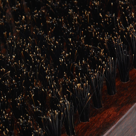 Roxie Cosmetics Beard & Moustache Brush H102 - product displayed with its packaging on a dark background