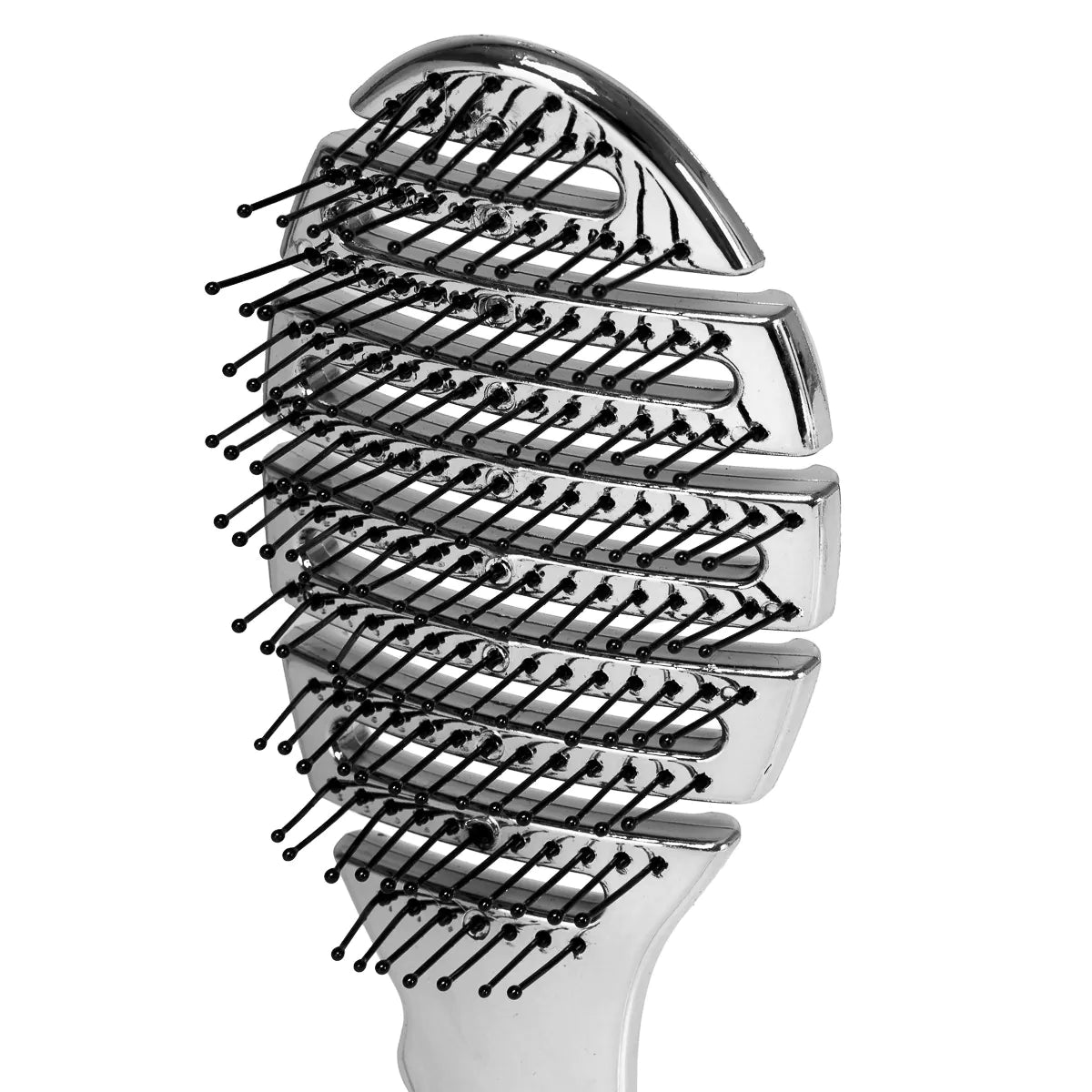 Close-up of the silver Roxie Collection Flexible Detangling Brush bristles, designed for gentle detangling and reduced hair breakage.
