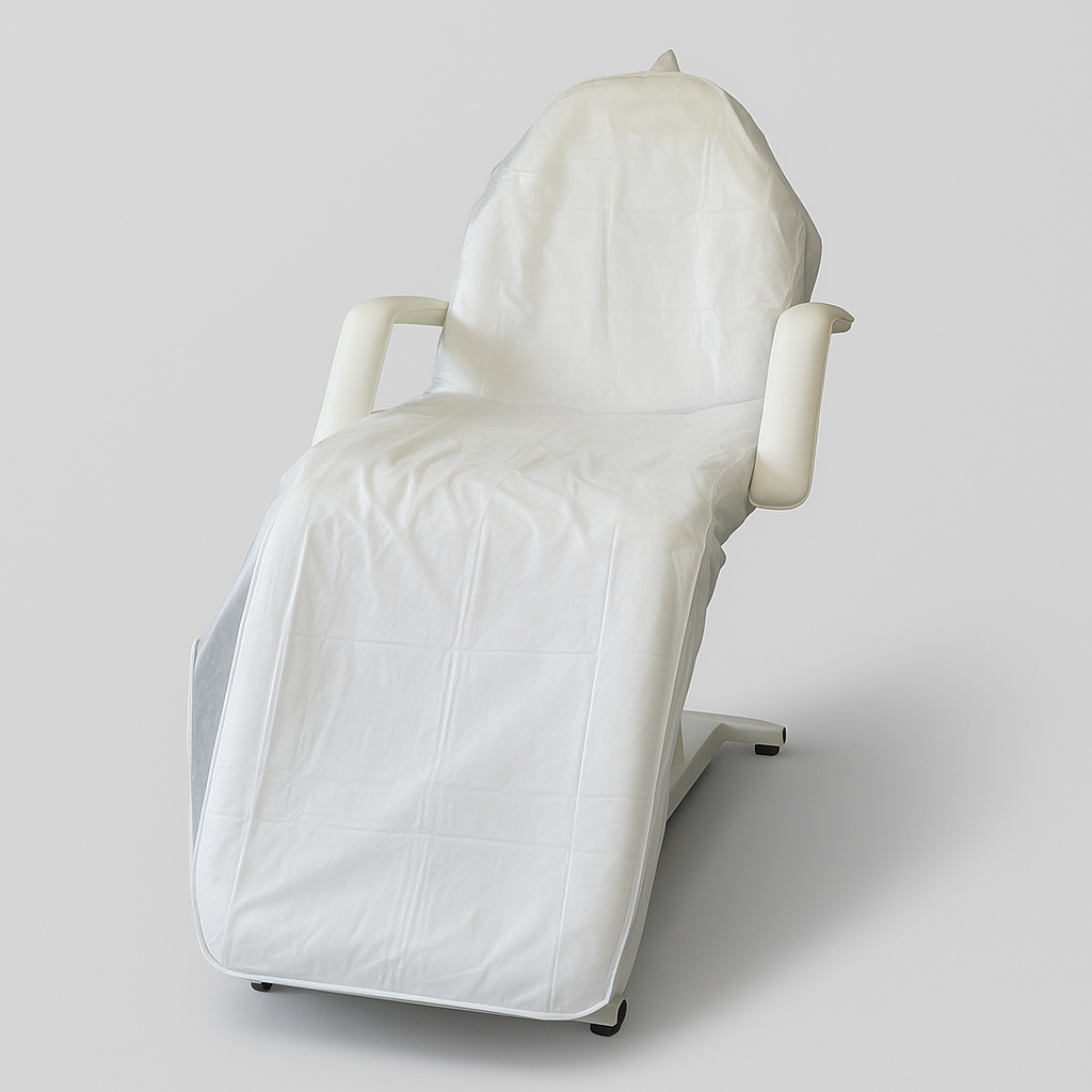 Roxie Cosmetics PVC Reusable Beauty Chair / Bed Cover With Tie Tapes - close-up of the upholstery and construction details