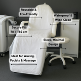 Roxie Cosmetics PVC Reusable Beauty Chair / Bed Cover With Tie Tapes - dimensions and measurements shown