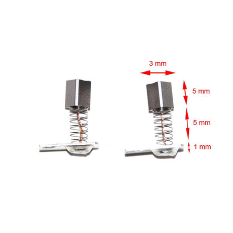 Saeyang Marathon Champion Replacement Carbon Brushes - 2 Pack - arranged with the included components on a white background
