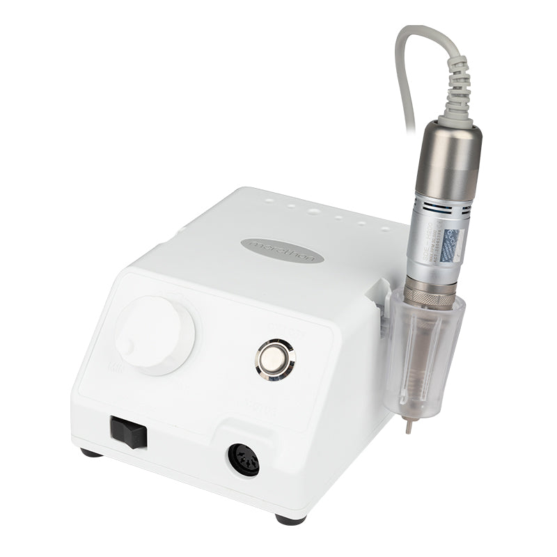 Saeyang Marathon Escort III White Nail Drill Machine + H200 - nail drill with handpiece and accessories on a white background