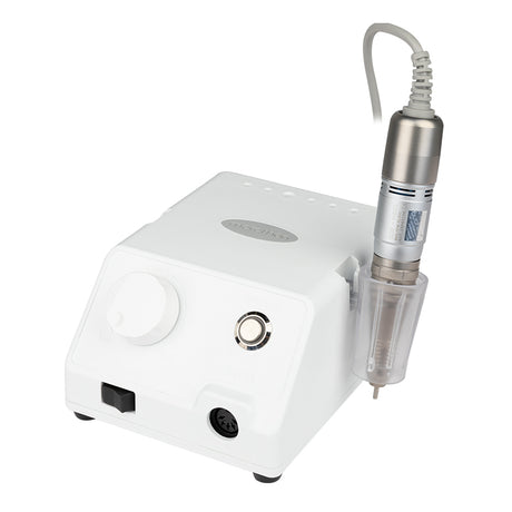 Saeyang Marathon Escort III White Nail Drill Machine + H200 - nail drill with handpiece and accessories on a white background