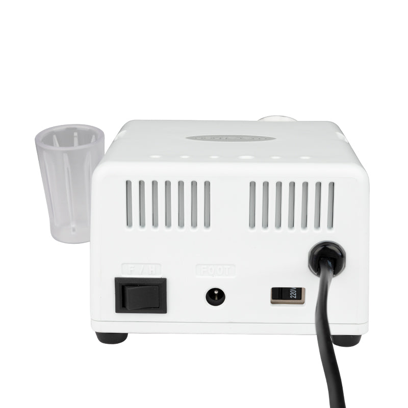 Saeyang Marathon Escort III White Nail Drill Machine + H200 - nail drill with handpiece and accessories on a white background