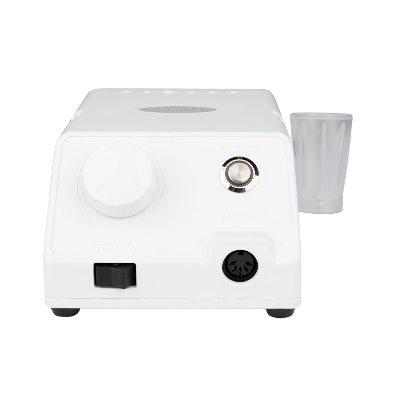 Saeyang Marathon Escort III White Nail Drill Machine + H200 - nail drill with handpiece and accessories on a white background