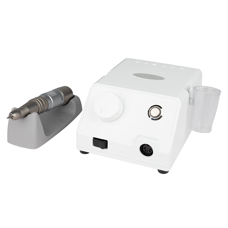 Saeyang Marathon Escort III White Nail Drill Machine + H200 - nail drill with handpiece and accessories on a white background