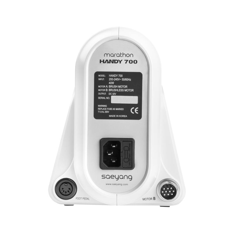 Saeyang Marathon Handy 700 2in1 Nail Drill Machine - nail drill with handpiece and accessories on a white background