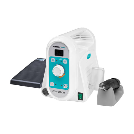 Saeyang Marathon Handy 702 Nail Drill Machine + S40-FS60N Handpiece Micromotor - nail drill with handpiece and accessories on a white background