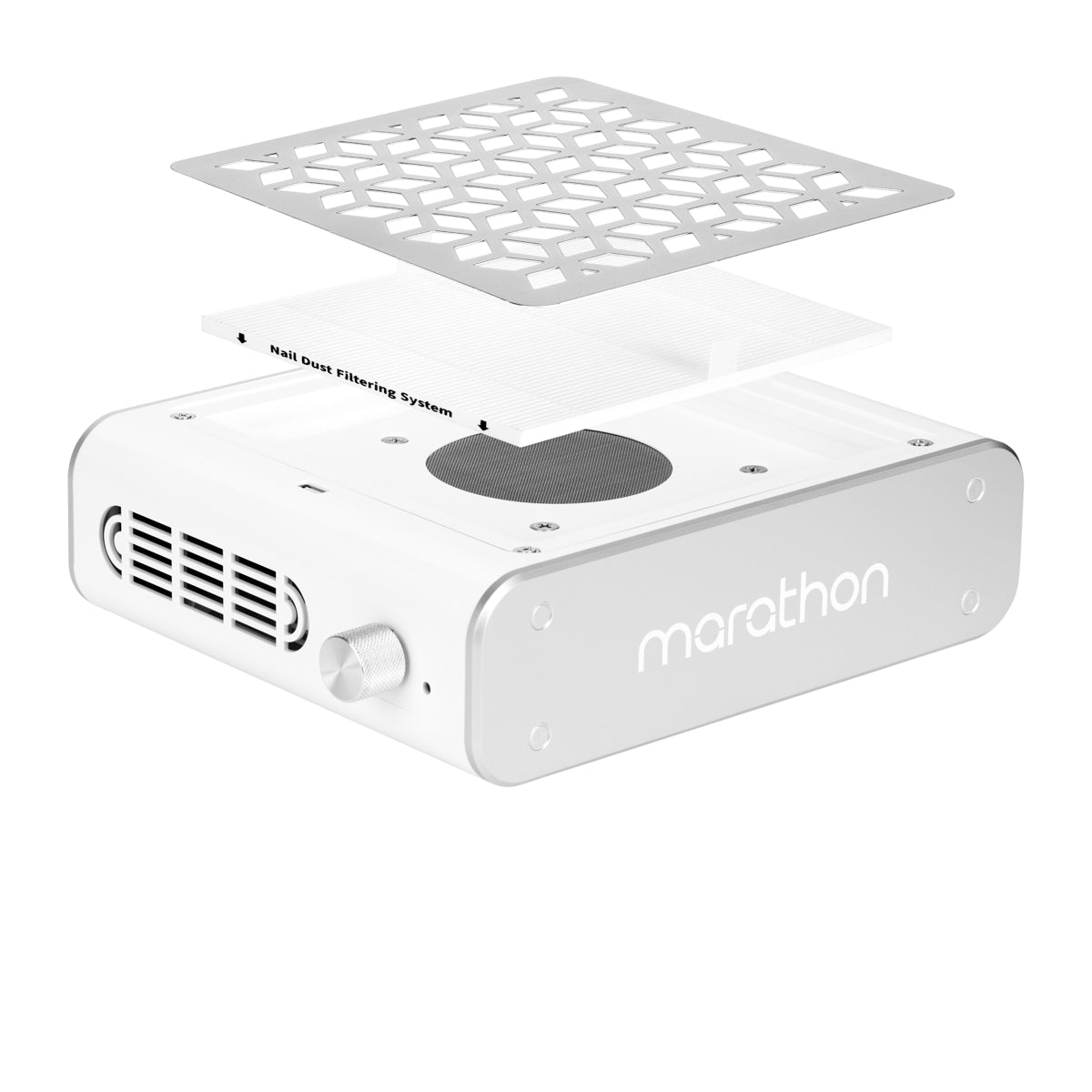 Saeyang Marathon Nail Dust Collector 65W - main unit with included components on a white background