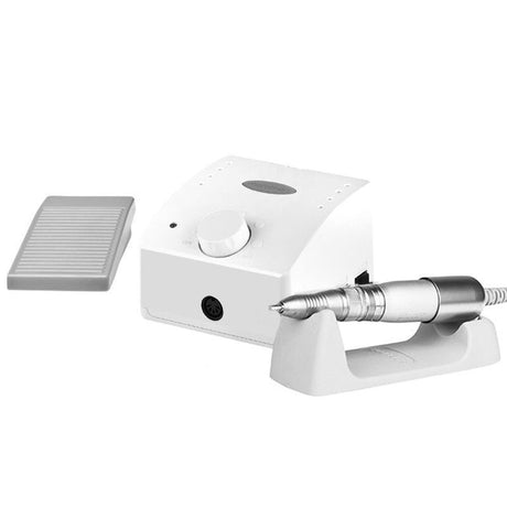 Saeyang Nail Drill Machine Marathon K35 Cube White + SH30N - nail drill with handpiece and accessories on a white background