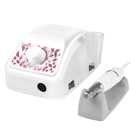 Saeyang Nail Drill Machine Marathon Mighty White + SH20N - dimensions and measurements shown