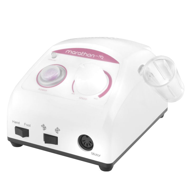Saeyang Nail Drill Machine Marathon New N2 + SH300S - nail drill with handpiece and accessories on a white background