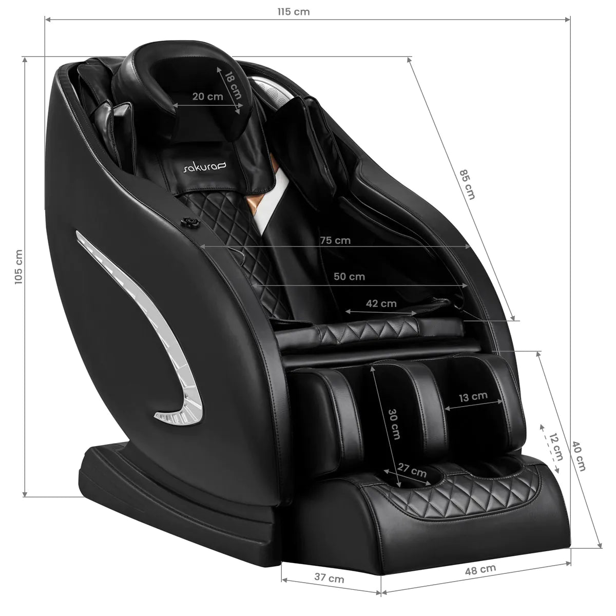 Sakura Classic 305 Massage Chair Black - close-up of the upholstery and adjustment details