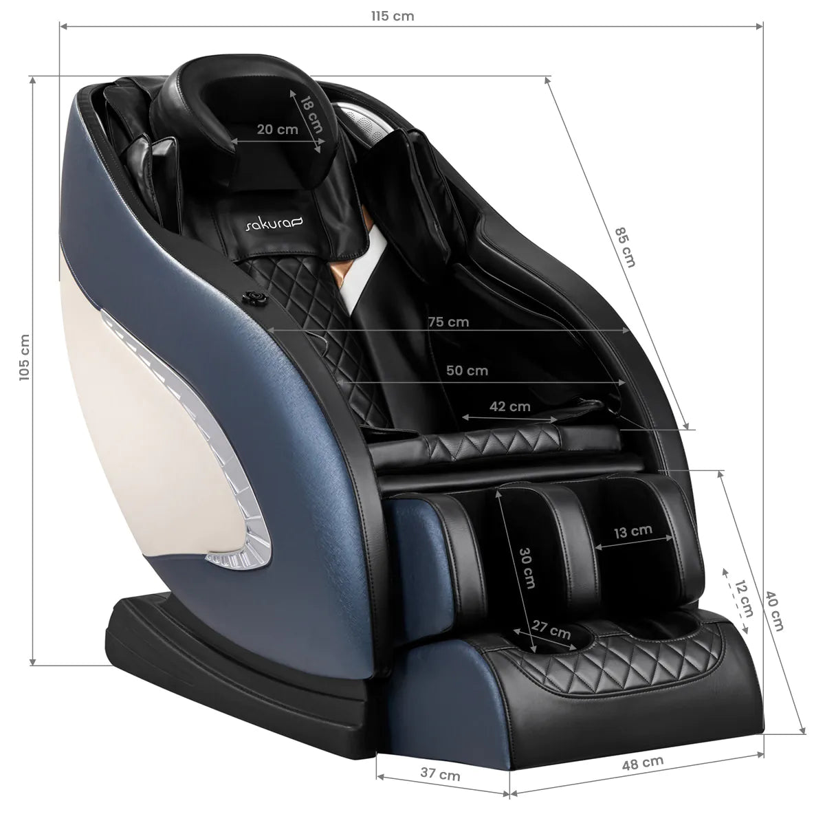 Sakura Classic 305 Massage Chair Blue - close-up of the upholstery and adjustment details