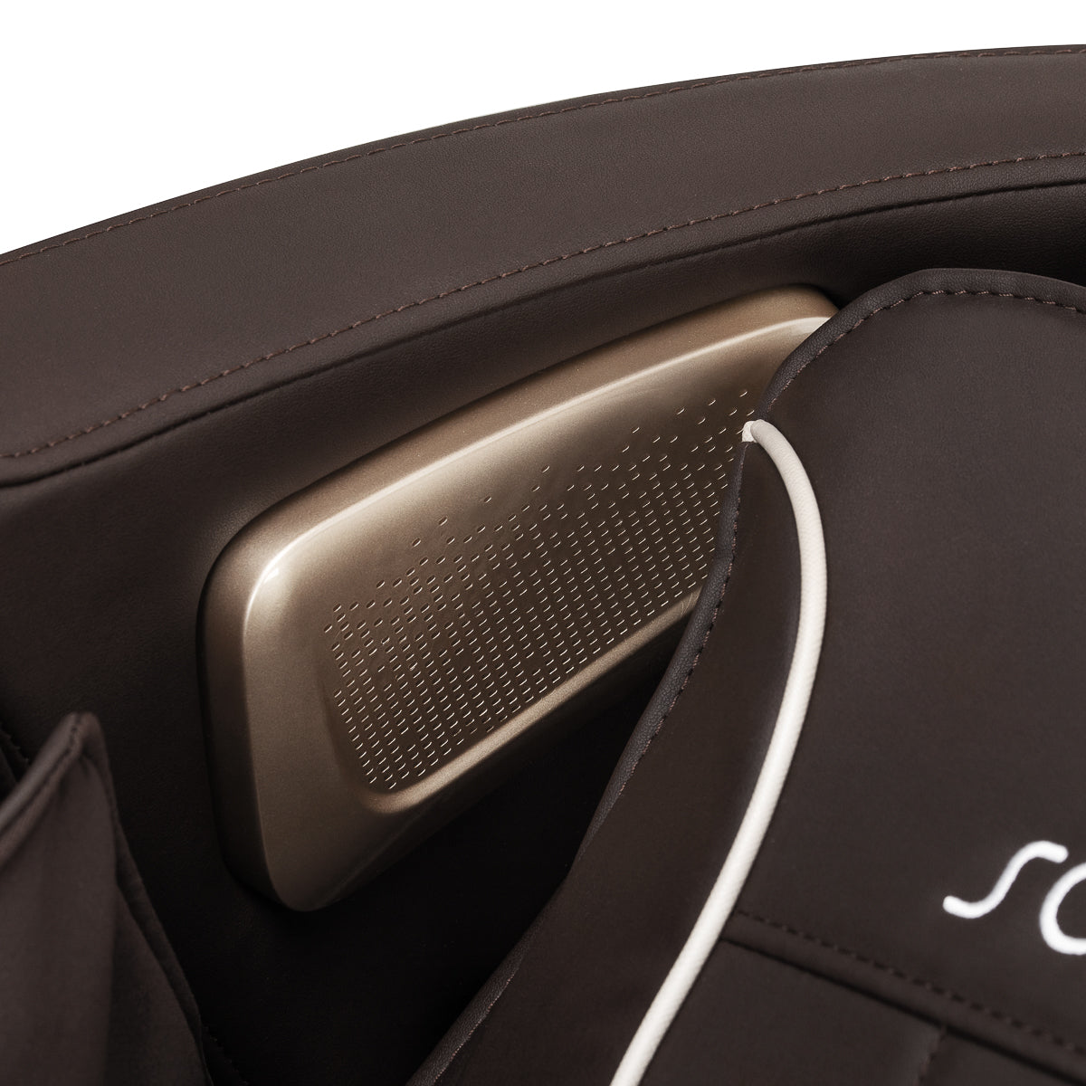 Sakura Comfort Plus 806 Massage Chair Brown - close-up of the upholstery and construction details