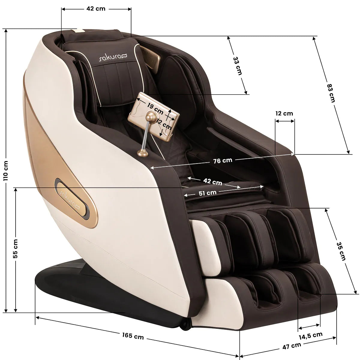 Sakura Comfort Plus 806 Massage Chair Brown - close-up of the upholstery and adjustment details
