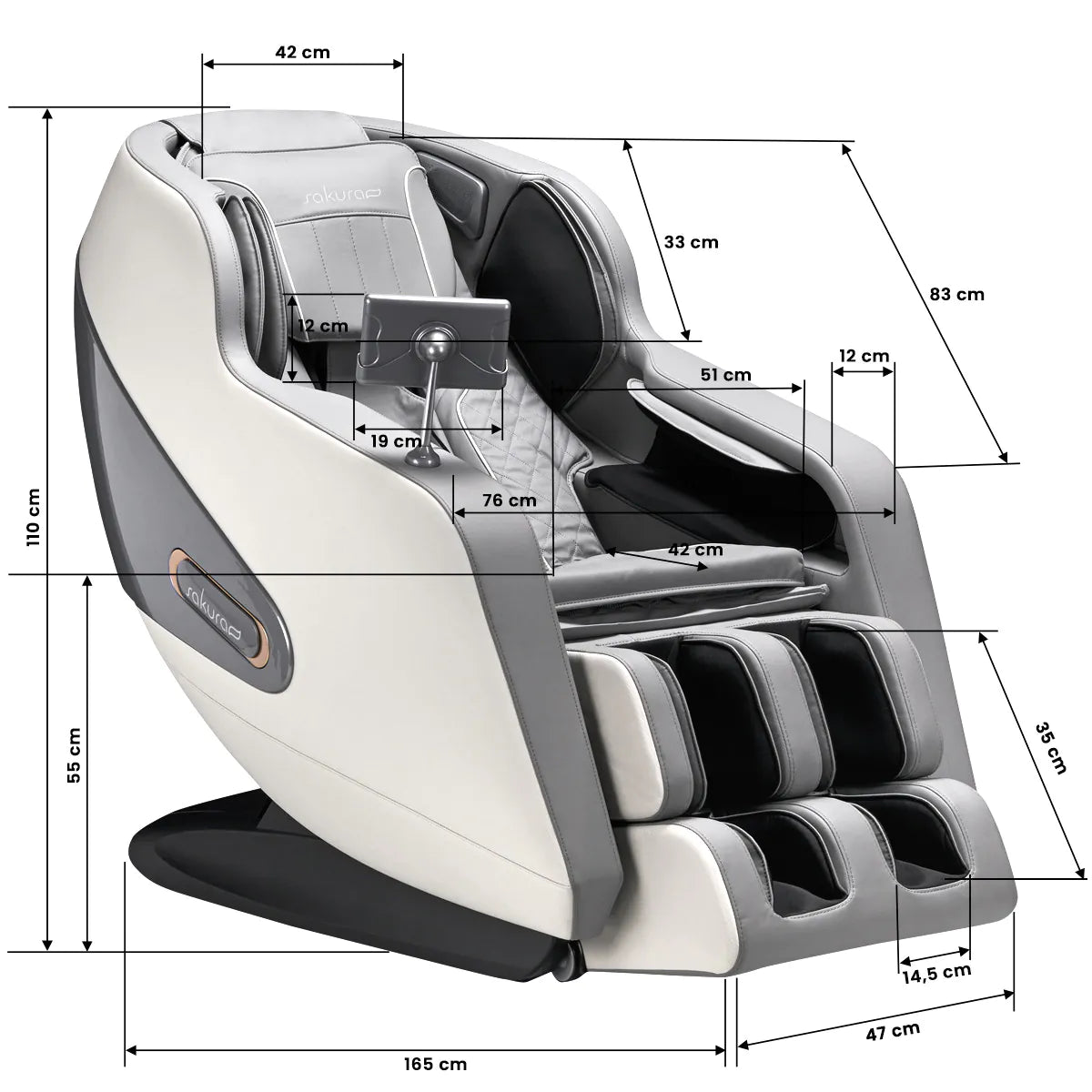 Sakura Comfort Plus 806 Massage Chair Grey - close-up of the upholstery and adjustment details