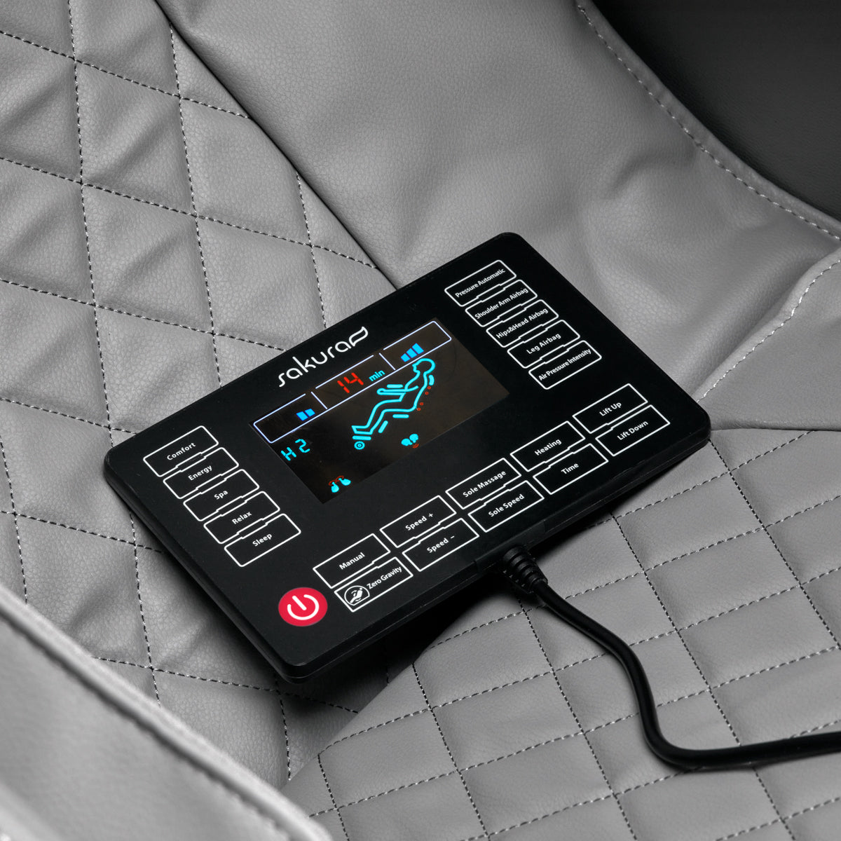 Sakura Massage Chair Classic 305 Grey - close-up of the upholstery and construction details