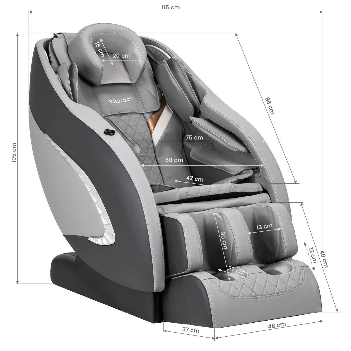 Sakura Massage Chair Classic 305 Grey - close-up of the upholstery and adjustment details