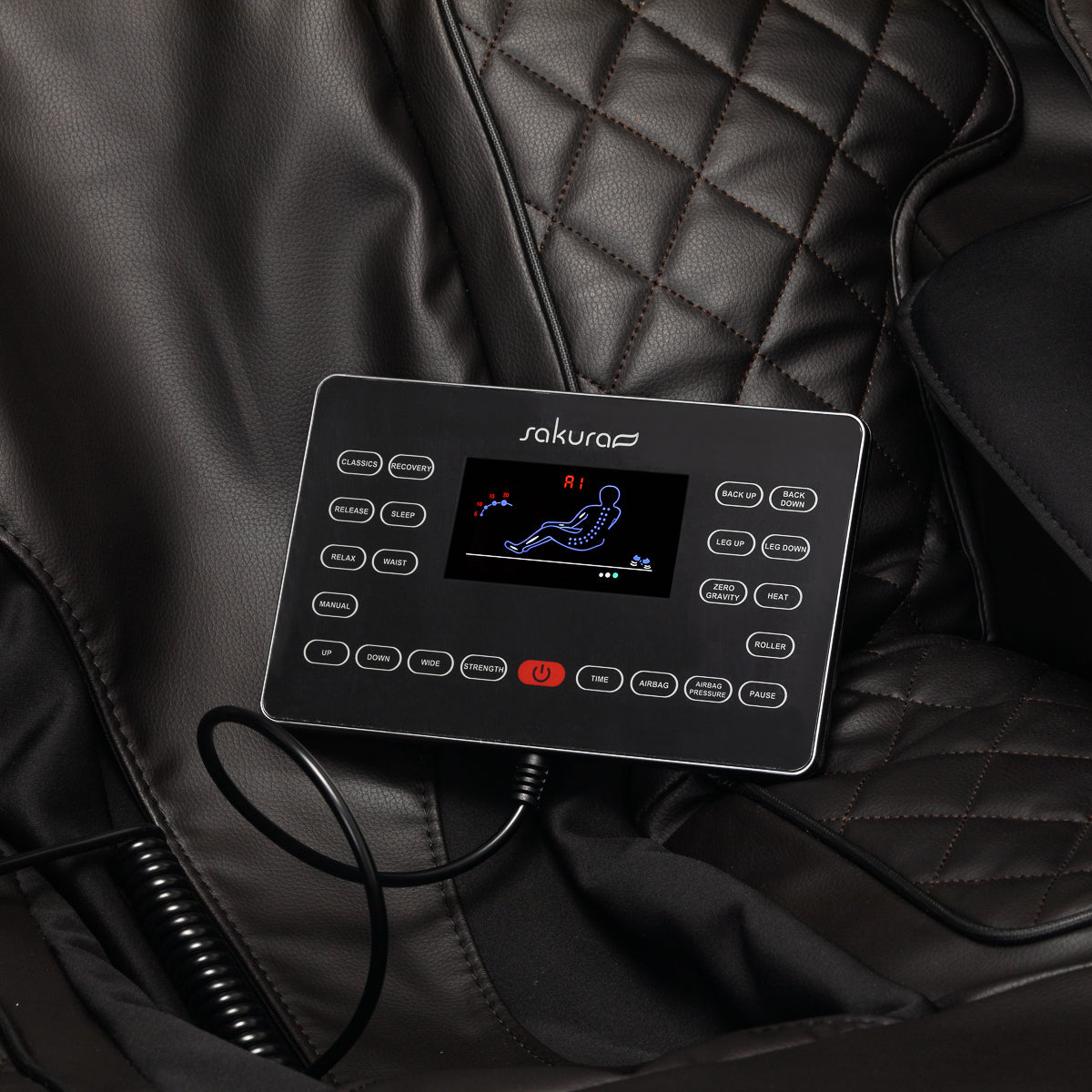 Sakura Massage Chair Comfort Plus 806 Black - close-up of the upholstery and construction details