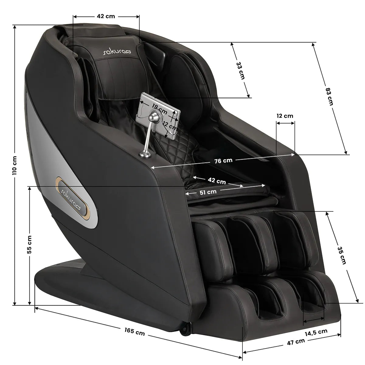 Sakura Massage Chair Comfort Plus 806 Black - close-up of the upholstery and adjustment details