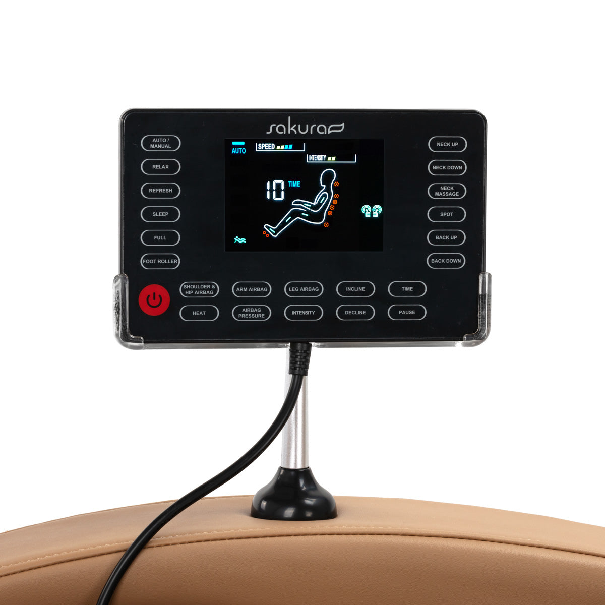 Sakura Massage Chair Standard 801 Brown - close-up of the control screen and massage settings