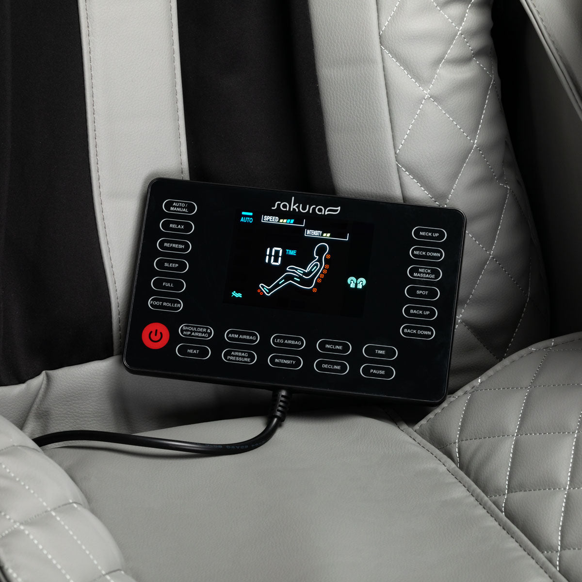 Sakura Standard 801 Massage Chair Grey - close-up of the upholstery and construction details
