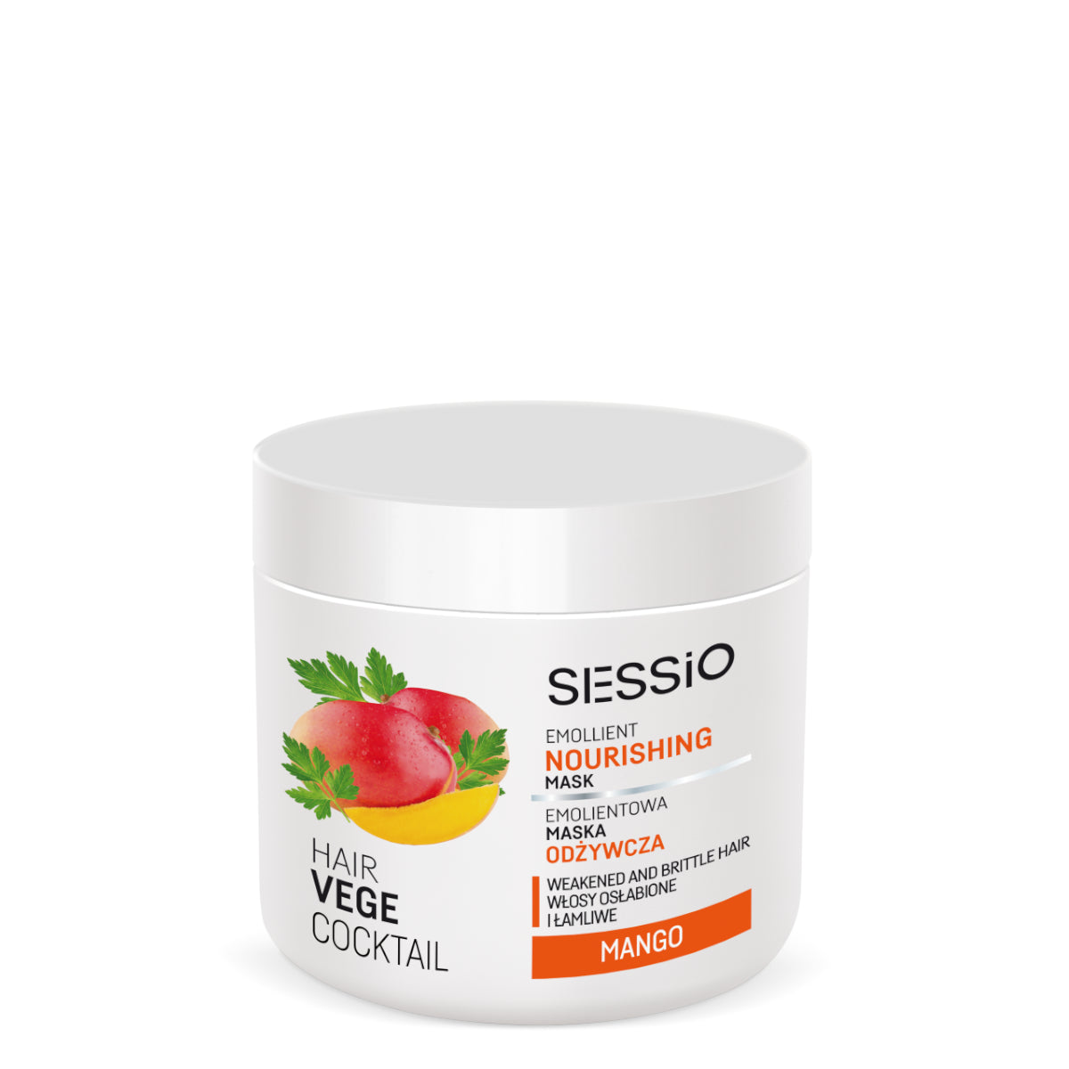 Sessio Hair Vege Cocktail Emollient Nourishing Mask Mango - retail hair-care container isolated on a white background