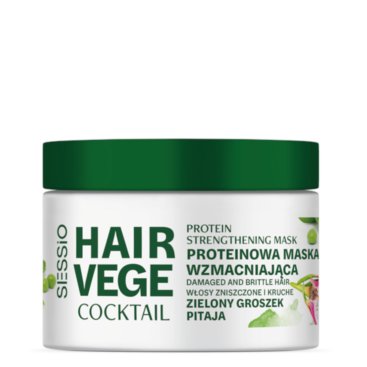 Sessio Hair Vege Cocktail Protein Strengthening Mask Dragon Fruit (EXP 09/2026) - retail hair-care container isolated on a white background