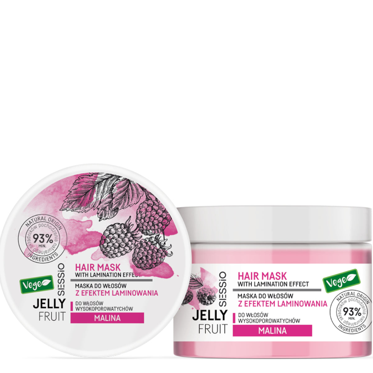 Sessio Jelly Fruit High Porosity Hair Mask with Lamination Effect Raspberry - retail hair-care container isolated on a white background