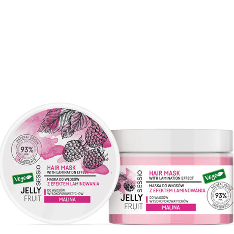 Sessio Jelly Fruit High Porosity Hair Mask with Lamination Effect Raspberry - retail hair-care container isolated on a white background
