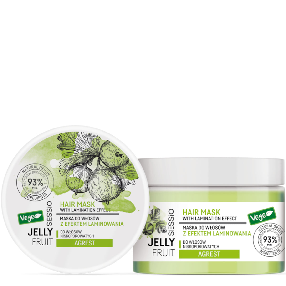 Sessio Jelly Fruit Low Porosity Hair Mask with Lamination Effect Gooseberry - retail hair-care container isolated on a white background
