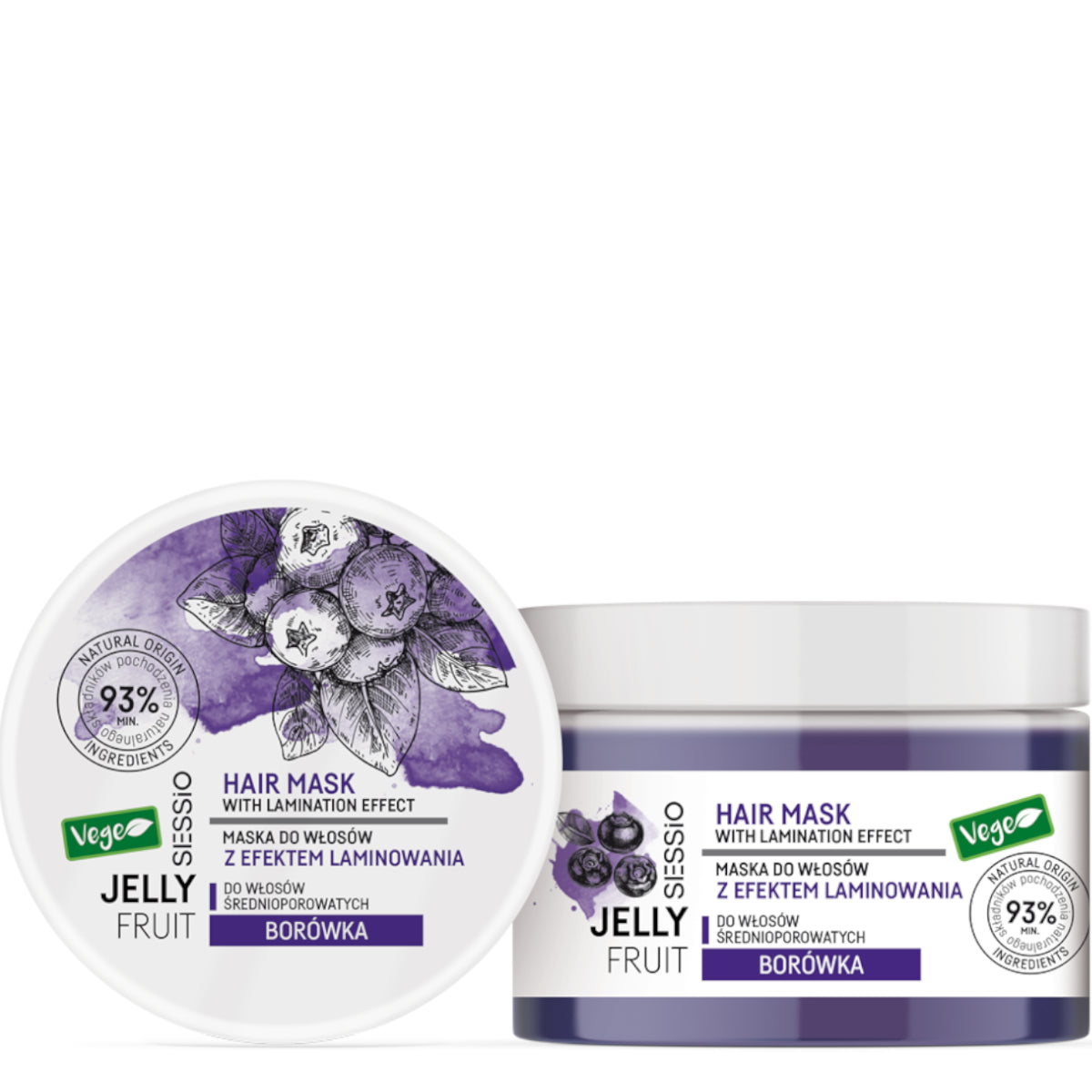 Sessio Jelly Fruit Medium Porosity Hair Mask with Lamination Effect Blueberry - retail hair-care container isolated on a white background