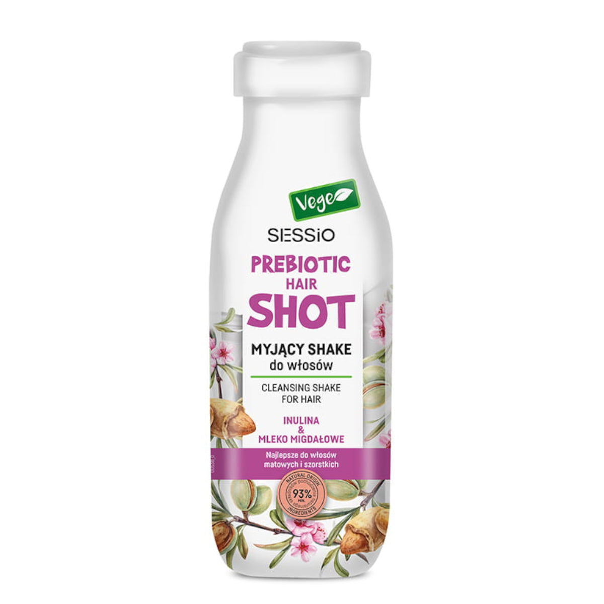 Sessio Prebiotic Hair Shot Cleansing Hair Shake Inulin & Almond Milk - retail hair-care container isolated on a white background