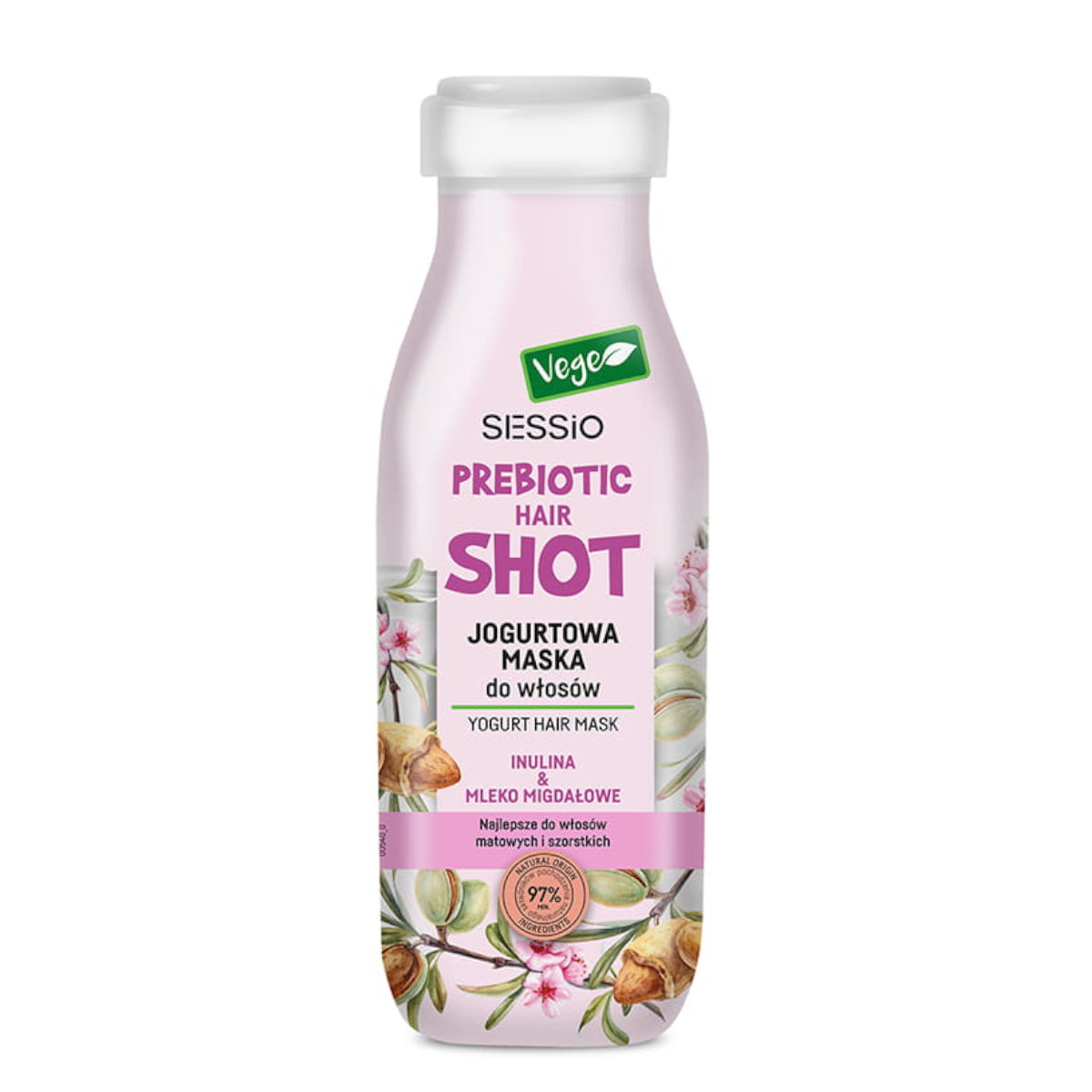 Sessio Prebiotic Hair Shot Yogurt Hair Mask Inulin & Almond Milk - retail hair-care container isolated on a white background