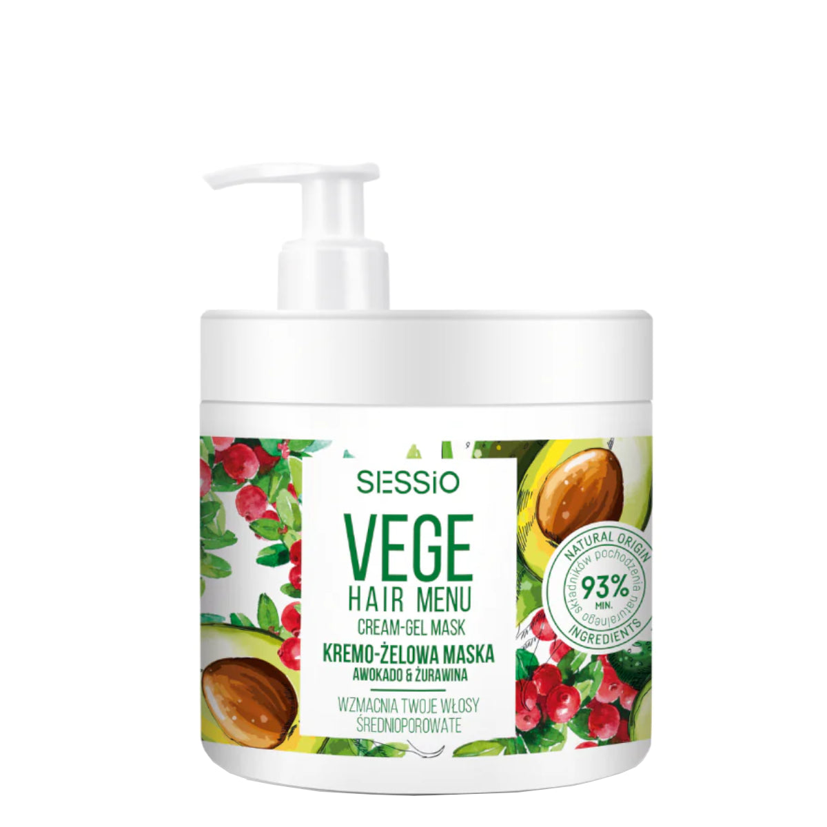 Sessio Vege Hair Menu Cream-Gel Mask Medium Porosity Hair - retail hair-care container isolated on a white background