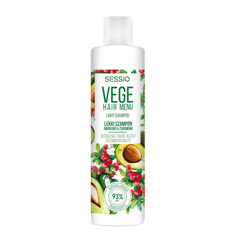 Sessio Vege Hair Menu Strengthening Light Shampoo Medium Porosity Hair - retail hair-care container isolated on a white background