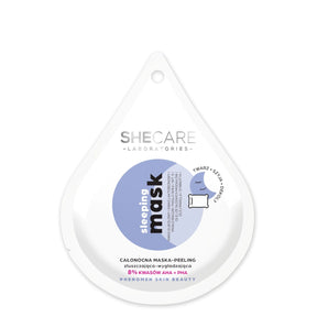 SHECARE Sleeping Mask All Night Mask - Peeling Exfoliating & Smoothing - open cosmetic jar with its lid on a white background