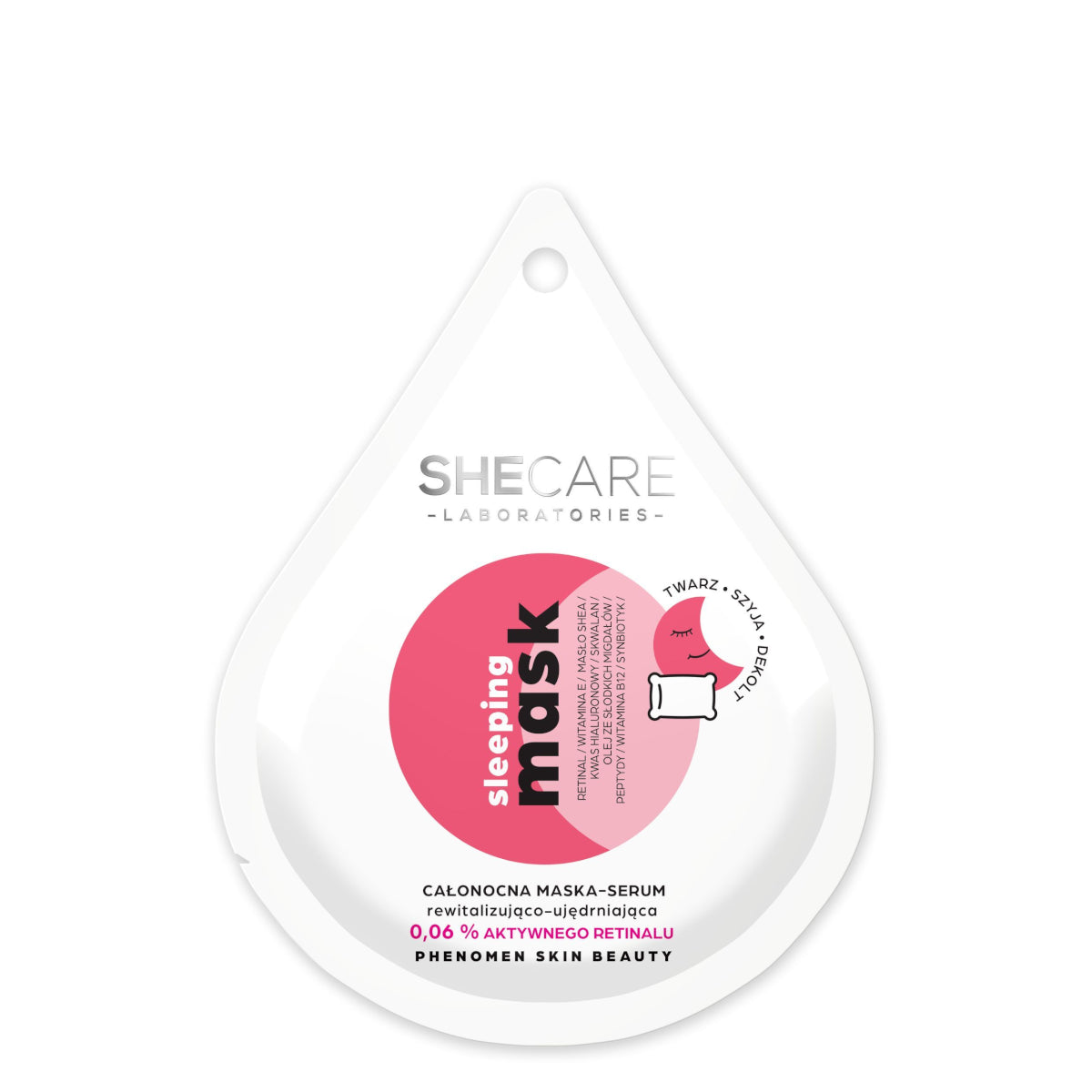 SHECARE Sleeping Mask - Serum All Night Revitalizing & Firming - open cosmetic jar with its lid on a white background