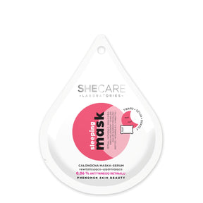 SHECARE Sleeping Mask - Serum All Night Revitalizing & Firming - open cosmetic jar with its lid on a white background