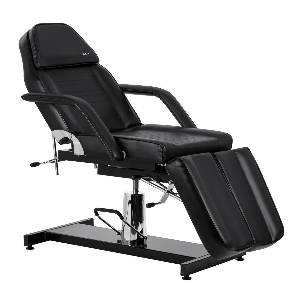Sillon 210 Hydraulic Pedicure Bed With Rocking Function & Split Footrest Black - full product view at an angle on a white background